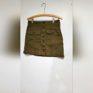  Forever 21 Button Front Denim Mini Skirt Size L Olive Green Military Style.